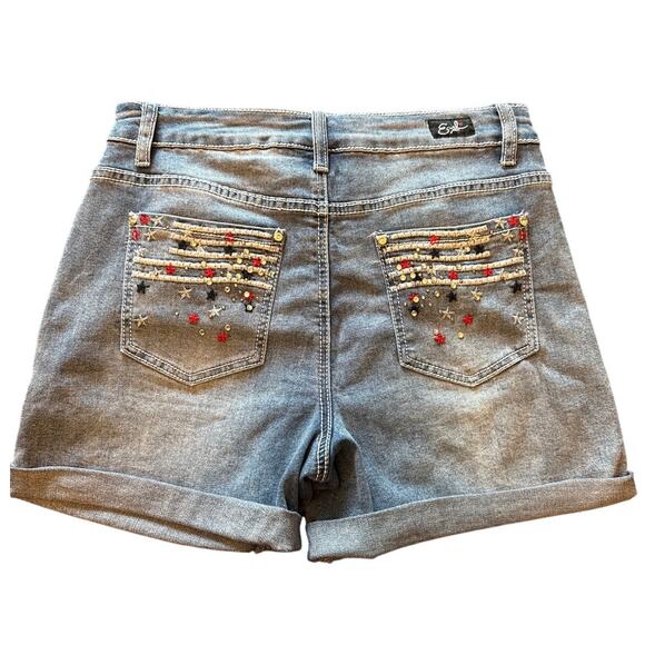 Earl Jeans High-Waisted Roll Shorts with Patriotic Embellishment Pockets 10 - Picture 1 of 7